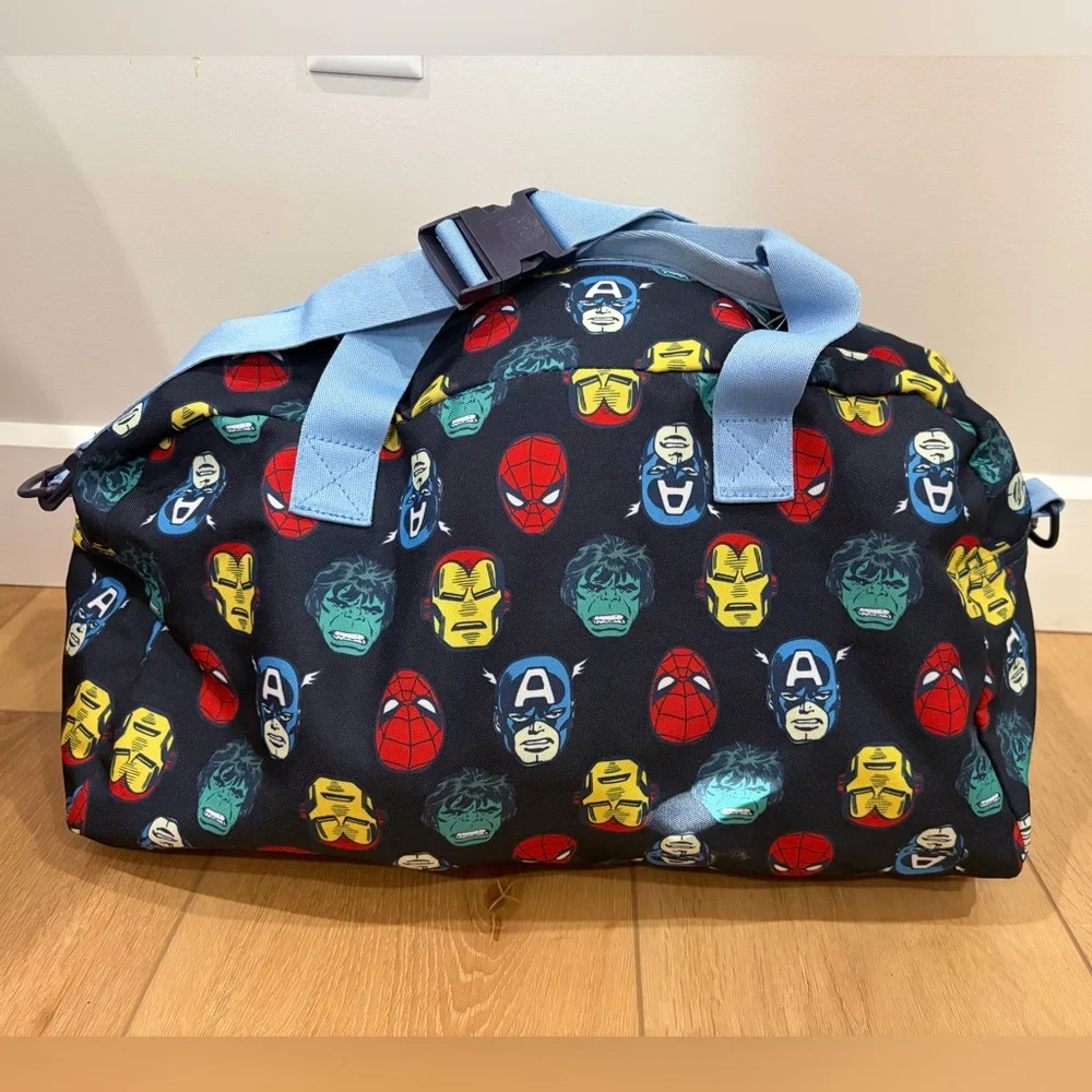 Old Navy Navy Marvel Faces Kids Duffle Bag with Light Blue Straps